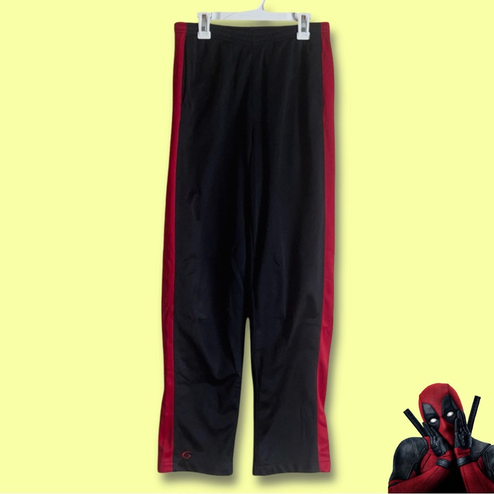 Kids Black and Red Athletic Sweatpants with fleece-lining, pockets, zipper leg